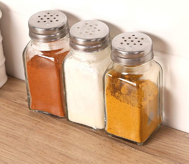 Tebery 16 Pack Clear Salt and Pepper Shakers Glass Set, Retro Style Glass Spice Shakers with Stainless Tops - Image 4